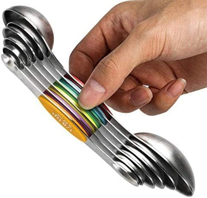 Magnetic Measuring Spoons Set of 6 Stainless Steel Dual Sided Stackable Teaspoon for Measuring Dry and Liquid Ingredients