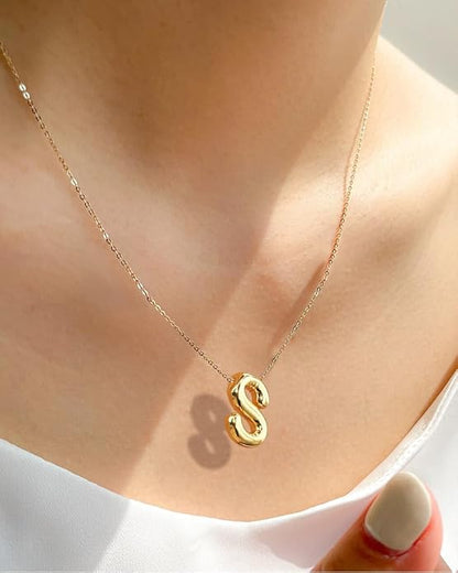 Bubble Letter Necklace Gold Initial Necklaces for Women Trendy Chunky Charm Pendant Necklaces Gold Jewelry Birthday Gifts for Women Teen Her Mom Grandma Wife Sister