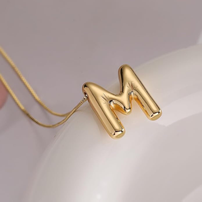 Bubble Letter Necklace Gold Initial Necklaces for Women Trendy Chunky Charm Pendant Necklaces Gold Jewelry Birthday Gifts for Women Teen Her Mom Grandma Wife Sister