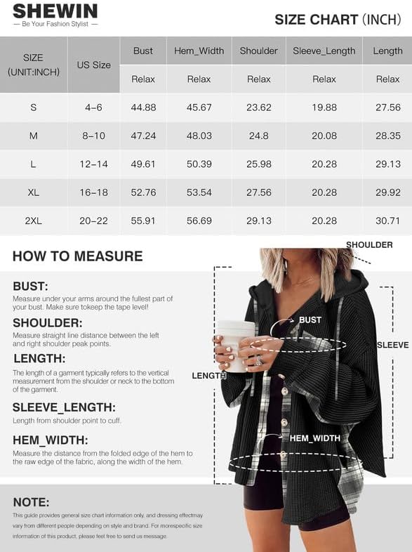 SHEWIN Womens Waffle Knit Plaid Shacket Boyfriend Button Down Shirt Hooded Jacket Loose Long Sleeve Tops