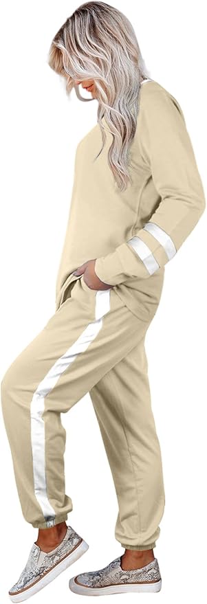 Workout Sets for Women Loungewear Sets Drawstring Sweatpant Apricot XL