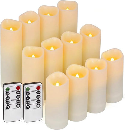 Enido 12 Pc LED Candles Flickering Flameless Candles with Remote & Timer for Romantic Ambiance, Home Decor Mood Lighting Cozy Fall Decor Battery Operated Candles, Outdoor Waterproof