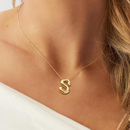 Bubble Letter Necklace Gold Initial Necklaces for Women Trendy Chunky Charm Pendant Necklaces Gold Jewelry Birthday Gifts for Women Teen Her Mom Grandma Wife Sister