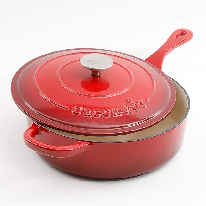 Crock Pot Artisan 3.5 Quart Enameled Cast Iron Deep Sauté Pan, Scarlet Red