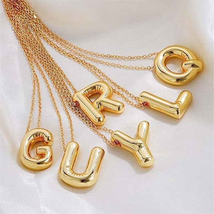 Bubble Letter Necklace Gold Initial Necklaces for Women Trendy Chunky Charm Pendant Necklaces Gold Jewelry Birthday Gifts for Women Teen Her Mom Grandma Wife Sister