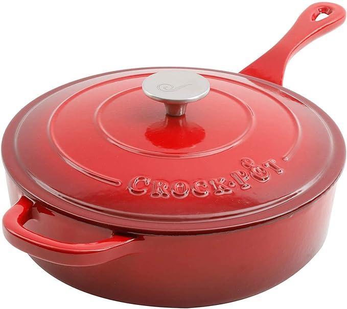 Crock Pot Artisan 3.5 Quart Enameled Cast Iron Deep Sauté Pan, Scarlet Red