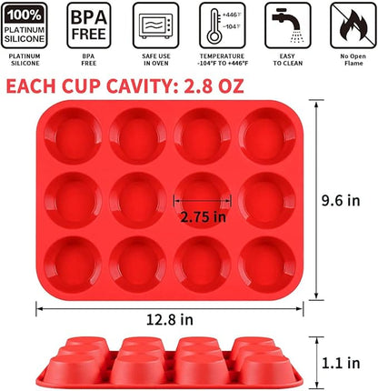 CAKETIME 12 Cups Silicone Muffin Pan - Nonstick Cupcake Pan 1 Pack Regular Size Silicone Mold for Baking