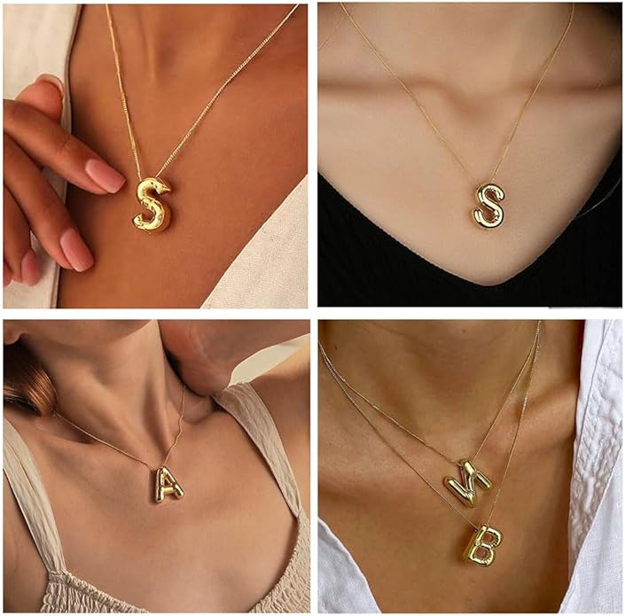 Bubble Letter Necklace Gold Initial Necklaces for Women Trendy Chunky Charm Pendant Necklaces Gold Jewelry Birthday Gifts for Women Teen Her Mom Grandma Wife Sister