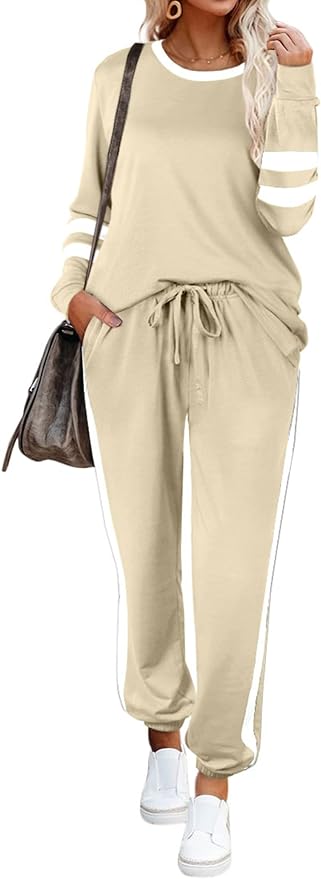 Workout Sets for Women Loungewear Sets Drawstring Sweatpant Apricot XL