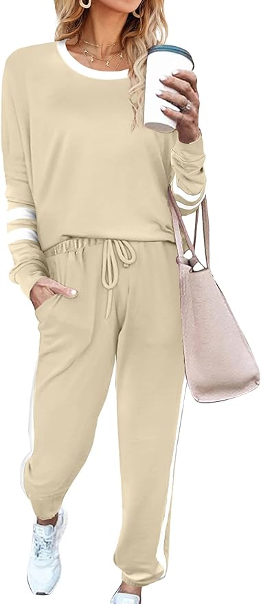 Workout Sets for Women Loungewear Sets Drawstring Sweatpant Apricot XL