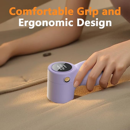 ``𝗥𝗲𝗰𝗵𝗮𝗿𝗴𝗲𝗮𝗯𝗹𝗲 Fabric Shaver, coldSky Lint Remover for Clothes with 3 Blades, Electric Lint Shaver with Digital Display, 3-Speeds Defuzzer for Removing Fuzz and Pill from Sweater Purple