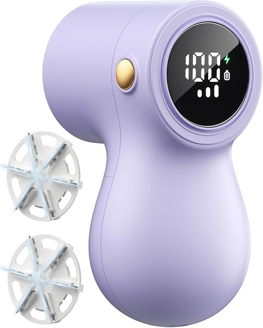 ``𝗥𝗲𝗰𝗵𝗮𝗿𝗴𝗲𝗮𝗯𝗹𝗲 Fabric Shaver, coldSky Lint Remover for Clothes with 3 Blades, Electric Lint Shaver with Digital Display, 3-Speeds Defuzzer for Removing Fuzz and Pill from Sweater Purple