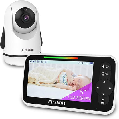 Baby Monitor no WiFi, 5” Large Display Video Baby Monitor with Camera and Audio, Remote Pan-Tilt-Zoom Camera, Night Vision, VOX, Two Way Audio, Temperature Display, Lullaby, 960ft Range