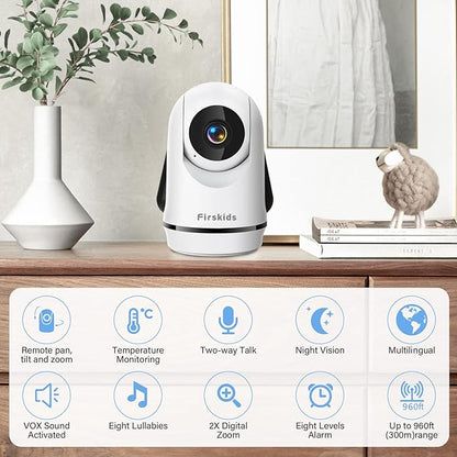 Baby Monitor no WiFi, 5” Large Display Video Baby Monitor with Camera and Audio, Remote Pan-Tilt-Zoom Camera, Night Vision, VOX, Two Way Audio, Temperature Display, Lullaby, 960ft Range