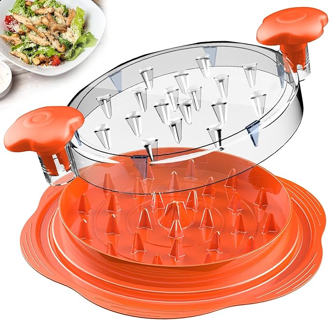 Chicken Shredder Large Chicken Breast Shredder Tool Twist with Brush&Fork, Visible Meat Shredder Machine, Anti-Slip Strip, Ergonomic Handle, BPA Free, Suitable for Pork Beef Chicken(Orange)