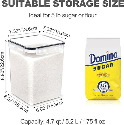 Large Food Storage Containers with Lids Airtight 5.2L /176Oz, for Flour, Sugar, Baking Supply and Dry Food Storage, 3PCS BPA Free Plastic Canisters for Kitchen Pantry Organization