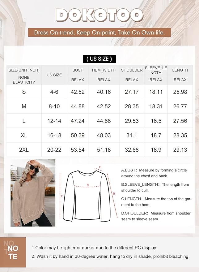 Dokotoo Womens Oversized Waffle Knit Crewneck Sweatshirts Long Sleeve Side Slits Casual Pullover Sweatshirt Tops