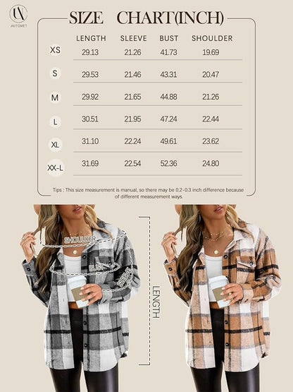 AUTOMET Womens Fall Outfits Fashion Clothes Shackets Flannel Plaid Button Down Long Sleeve Shirts Jackets 2024