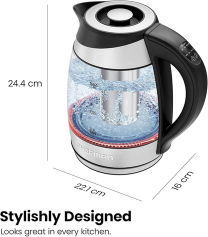 Chefman Electric Kettle with Temperature Control, 5 Presets LED Indicator Lights, Removable Tea Infuser, Glass Tea Kettle & Hot Water Boiler, 360° Swivel Base, BPA Free, Stainless Steel, 1.8 Liters