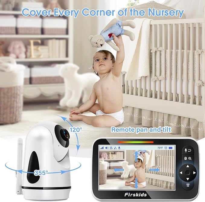 Baby Monitor no WiFi, 5” Large Display Video Baby Monitor with Camera and Audio, Remote Pan-Tilt-Zoom Camera, Night Vision, VOX, Two Way Audio, Temperature Display, Lullaby, 960ft Range