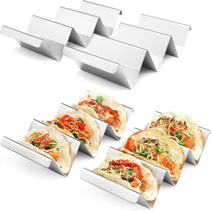 Taco Holder Stand 4 Packs - Stainless Steel Taco Rack Truck Tray Style by Artthome, Oven Safe for Baking, Dishwasher and Grill Safe