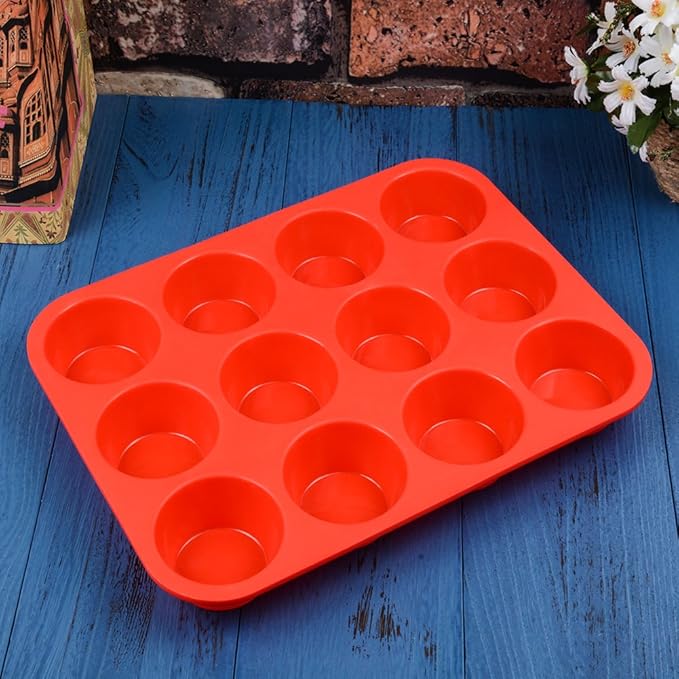 CAKETIME 12 Cups Silicone Muffin Pan - Nonstick Cupcake Pan 1 Pack Regular Size Silicone Mold for Baking