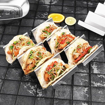 Taco Holder Stand 4 Packs - Stainless Steel Taco Rack Truck Tray Style by Artthome, Oven Safe for Baking, Dishwasher and Grill Safe