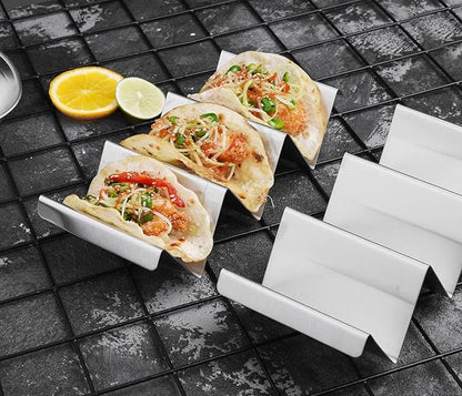 Taco Holder Stand 4 Packs - Stainless Steel Taco Rack Truck Tray Style by Artthome, Oven Safe for Baking, Dishwasher and Grill Safe