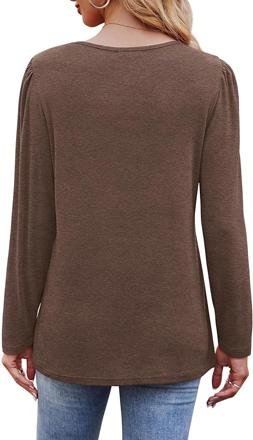 OFEEFAN Long Sleeve Shirts for Women Fall Fashion 2024 Dressy Casual Blouses Trendy Pleated Tunic Tops for Leggings