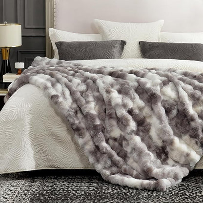 Cozy Bliss Faux Fur Throw Blanket for Couch, Fuzzy Soft Plush Thick Bubble Blanket for Sofa Bedroom Living Room, 50 * 60 Inches Tie-dye Taupe