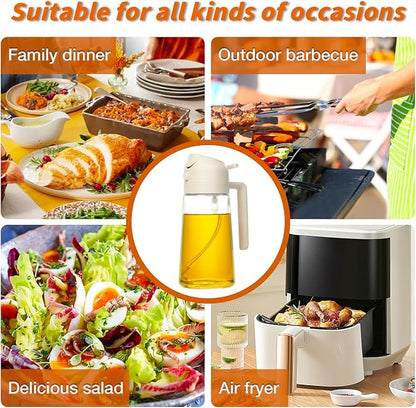 YARRAMATE Oil Sprayer for Cooking, 2 in 1 Olive Oil Dispenser Bottle for Kitchen, 16oz/470ml Premium Glass Oil Bottle, Food-grade Oil Mister for Air Fryer, Salad, Frying, BBQ (Creamy White)