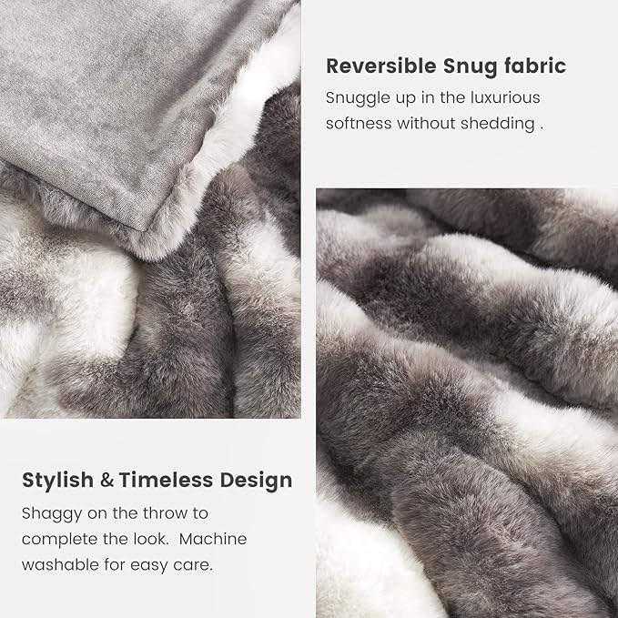 Cozy Bliss Faux Fur Throw Blanket for Couch, Fuzzy Soft Plush Thick Bubble Blanket for Sofa Bedroom Living Room, 50 * 60 Inches Tie-dye Taupe